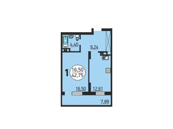 Планировка 1-комнатной квартиры 42,75 кв.м