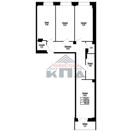 Планировка 3-комн 105, 106 м²