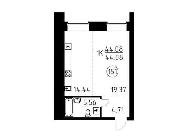 Планировка Студия 44,08 м²