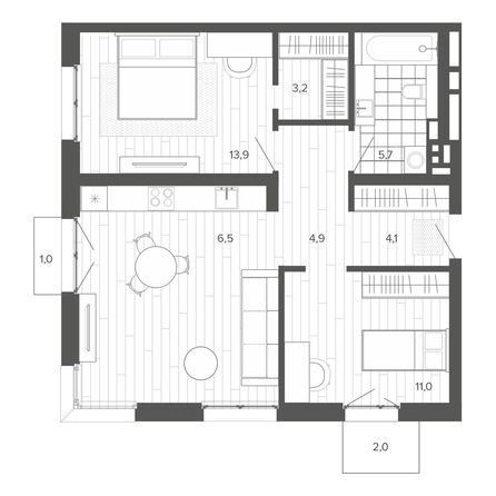 Планировка 3-комн 67,94, 68,22 м²