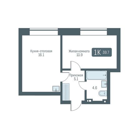 Планировка 1-комн 39,7, 39,8 м²