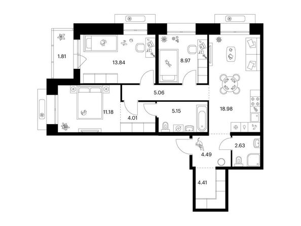 Планировка 3-комн 80,53 м²