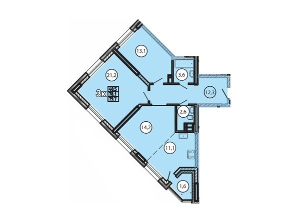 Планировка трехкомнатной квартиры 79,3 кв.м
