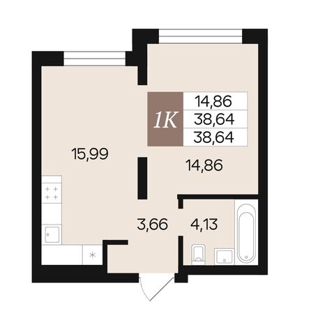 Планировка 1-комн 38,64, 38,92 м²