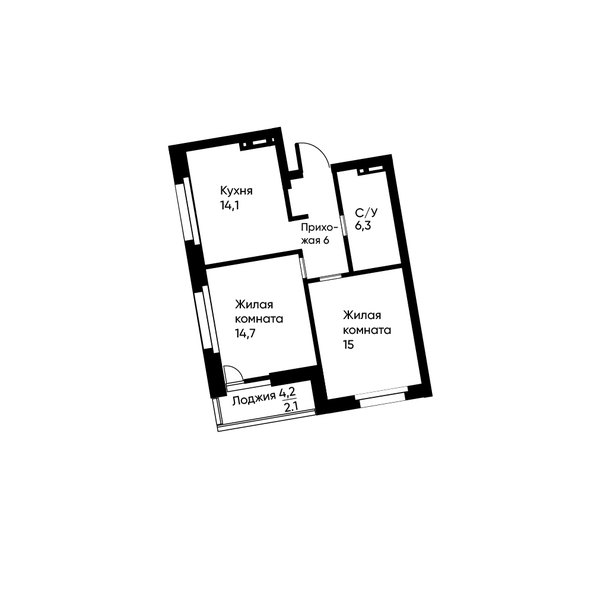 Планировка 2-комн 57,4 м²