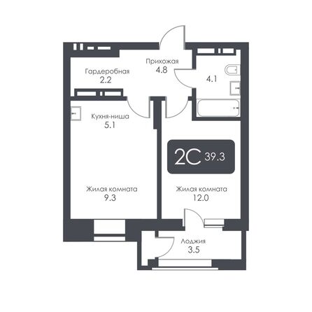 Планировка 2-комн 39,3 - 40 м²