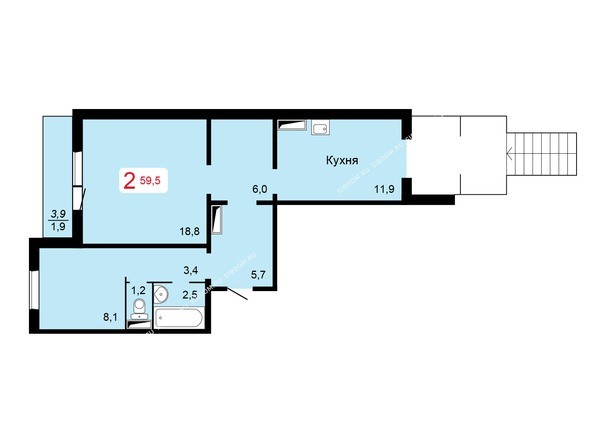 Планировка двухкомнатной квартиры 59,5 кв.м