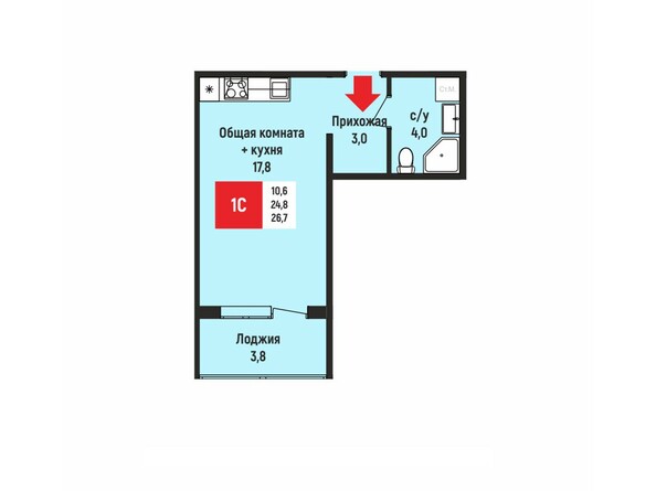 Планировка однокомнатной квартиры 26,7 кв.м