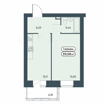 Планировка 1-комн 39,58 м²