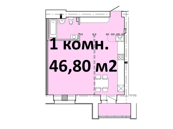 Типовая планировка 1-комнатной квартиры 46,80 кв.м