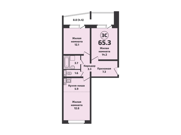 Планировка 3-комн 65,3 м²