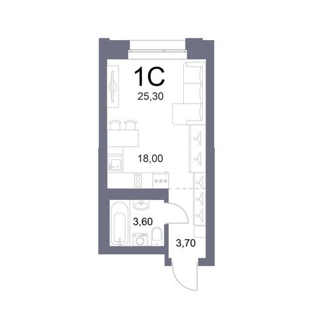 Планировка Студия 25,3 м²