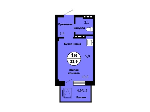 Планировка Студия 23,7 - 24,2 м²