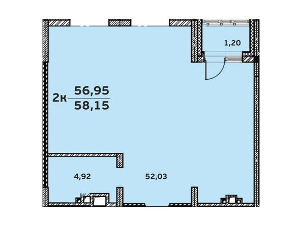 Планировка 2-комнатной квартиры 58,15 кв.м