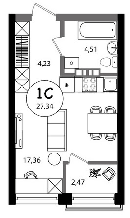 Планировка Студия 27,34 м²