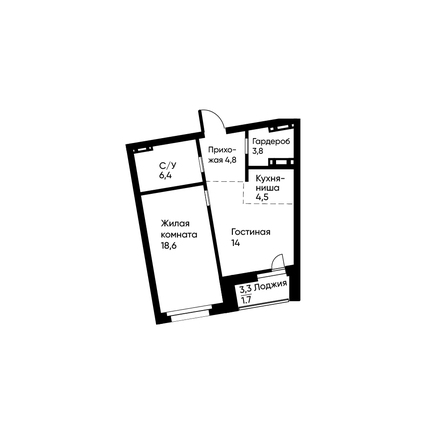 Планировка 2-комн 53 м²