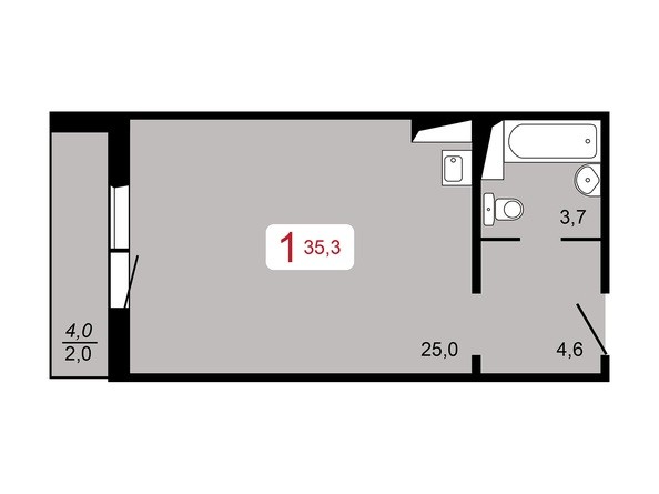 1-комнатная 35,3 кв.м