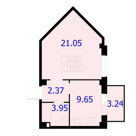 Планировка 1-комн 37,99 м²