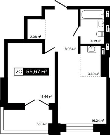 Планировка 2-комн 50,49 м²