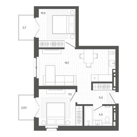 Планировка 3-комн 50,72 м²