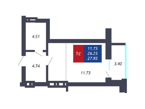 Планировка Студия 25,54 - 26,23 м²