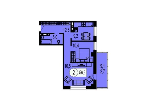 Планировка двухкомнатной квартиры 56,3 кв.м