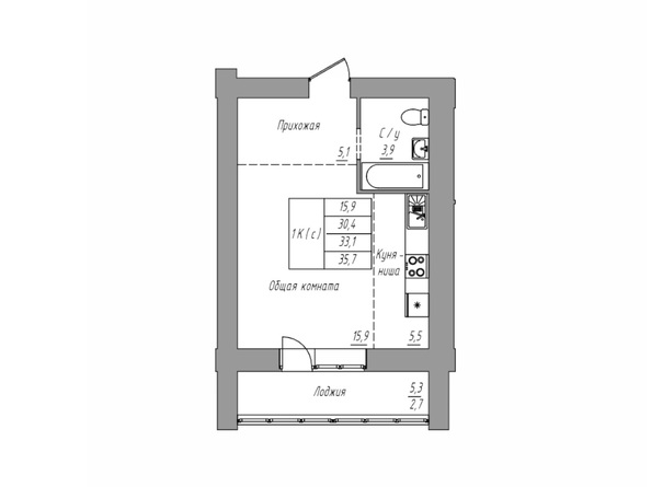 Планировка Студия 30,4 - 35,7 м²