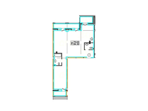 Планировка 2-комнатной квартиры 86,30 кв. м