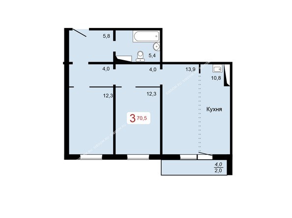Планировка трехкомнатной квартиры 70,5 кв.м
