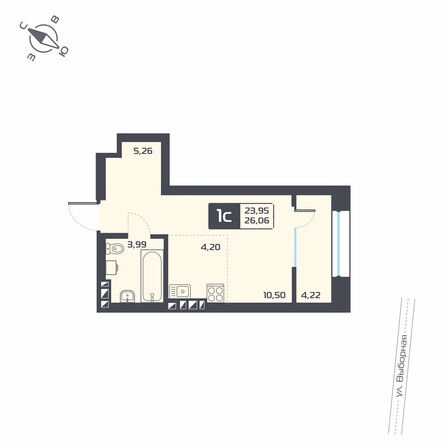 Планировка 1-комн 26,06 м²