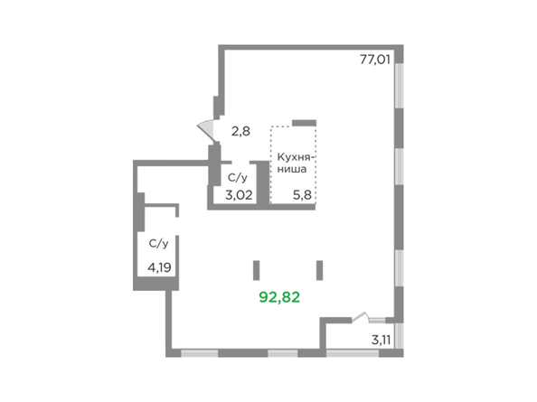 Планировка однокомнатной квартиры 92,82 кв.м