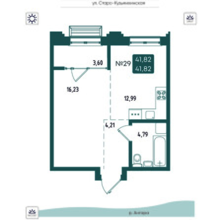 Планировка 1-комн 41,82 м²