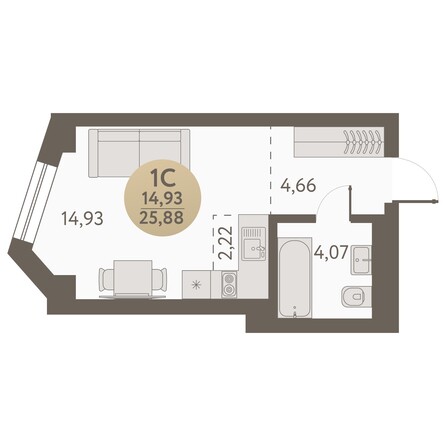 Планировка Студия 25,88, 26,01 м²