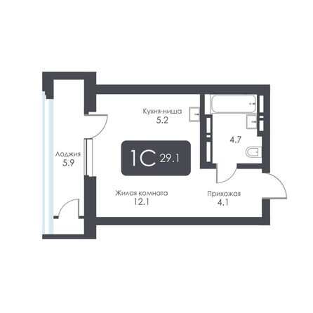 Планировка Студия 29,1 - 29,8 м²