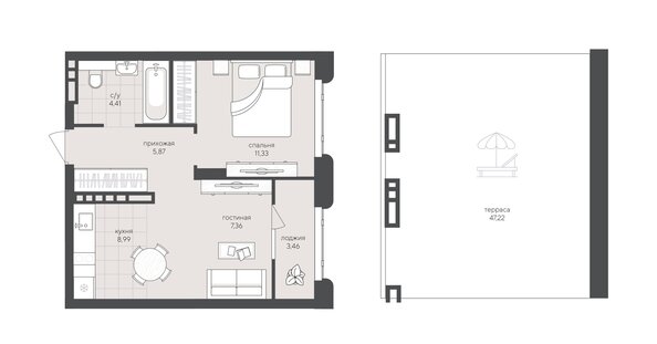 Планировка 1-комн 88,64 м²