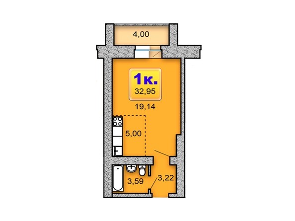 Планировка 1-комнатной квартиры  32,95 кв.м
