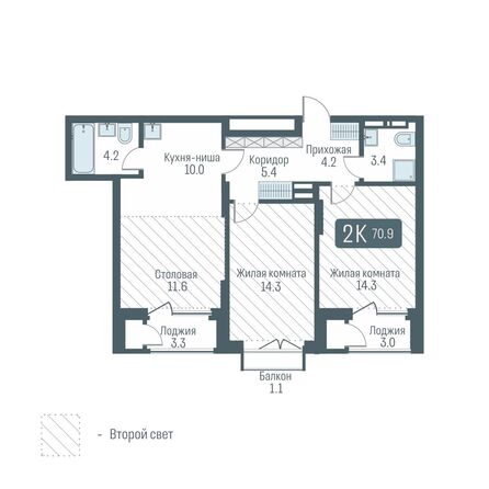 Планировка 2-комн 70,9 м²