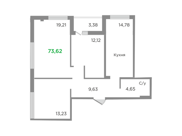 Планировка трехкомнатной квартиры 73,62 кв.м