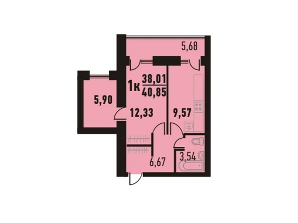Планировка однокомнатной квартиры 40,85 кв.м