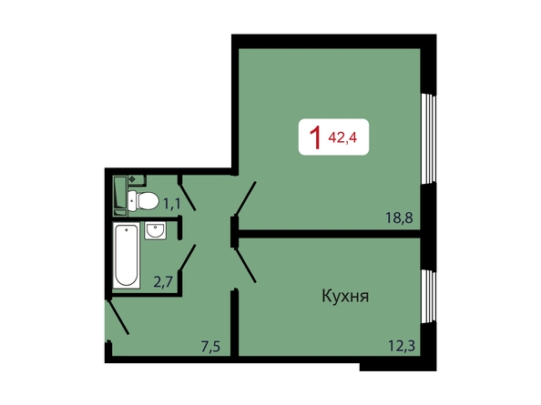 Планировка 1-комн 42,4 м²