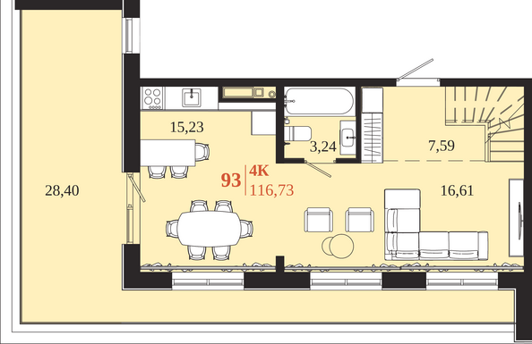 Планировка 4-комн 116,73 м²