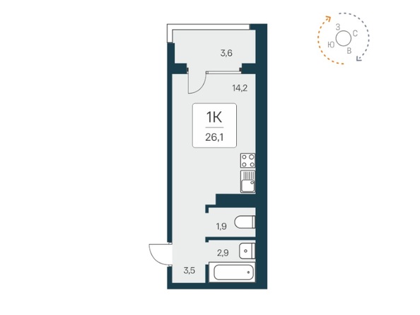 Планировка Студия 26,1 м²