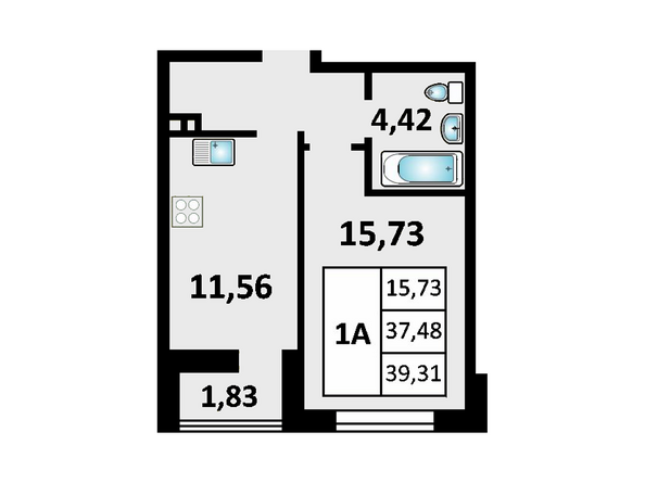 1-комнатная 39,31 кв.м