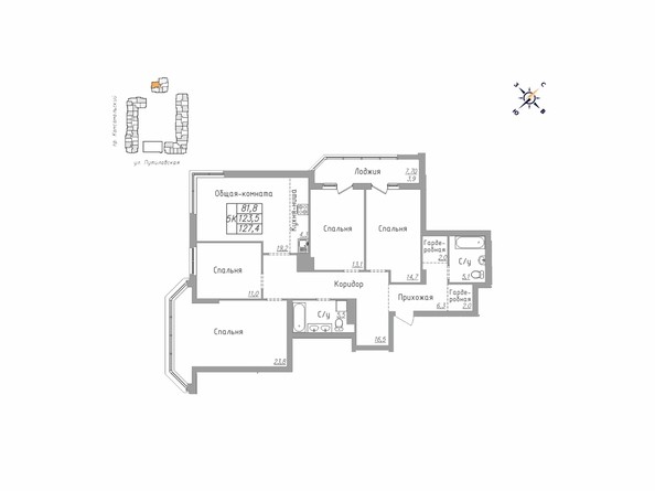 Планировка пятикомнатной квартиры 127,4 кв.м