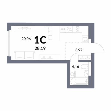 Планировка Студия 28,19 м²