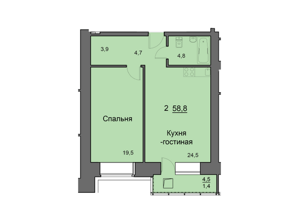 Планировка двухкомнатной квартиры 58,8 кв.м