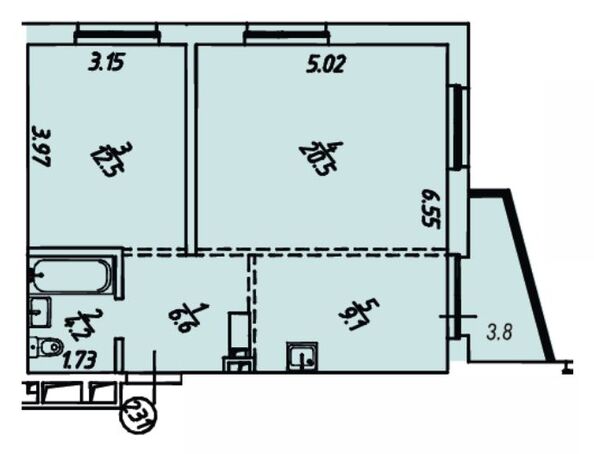 Планировка 2-комн 55,6 - 56,2 м²