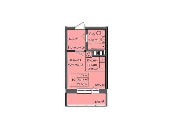 Планировка однокомнатной квартиры 24,55 кв.м