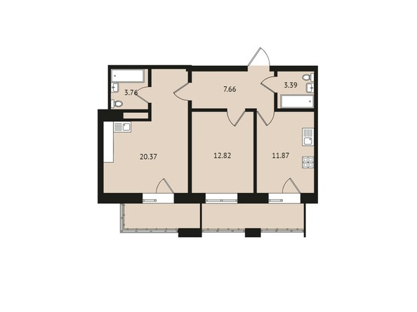 Планировка двухкомнатной квартиры 71,81 кв.м