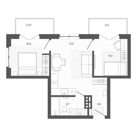 Планировка 3-комн 54,64 м²